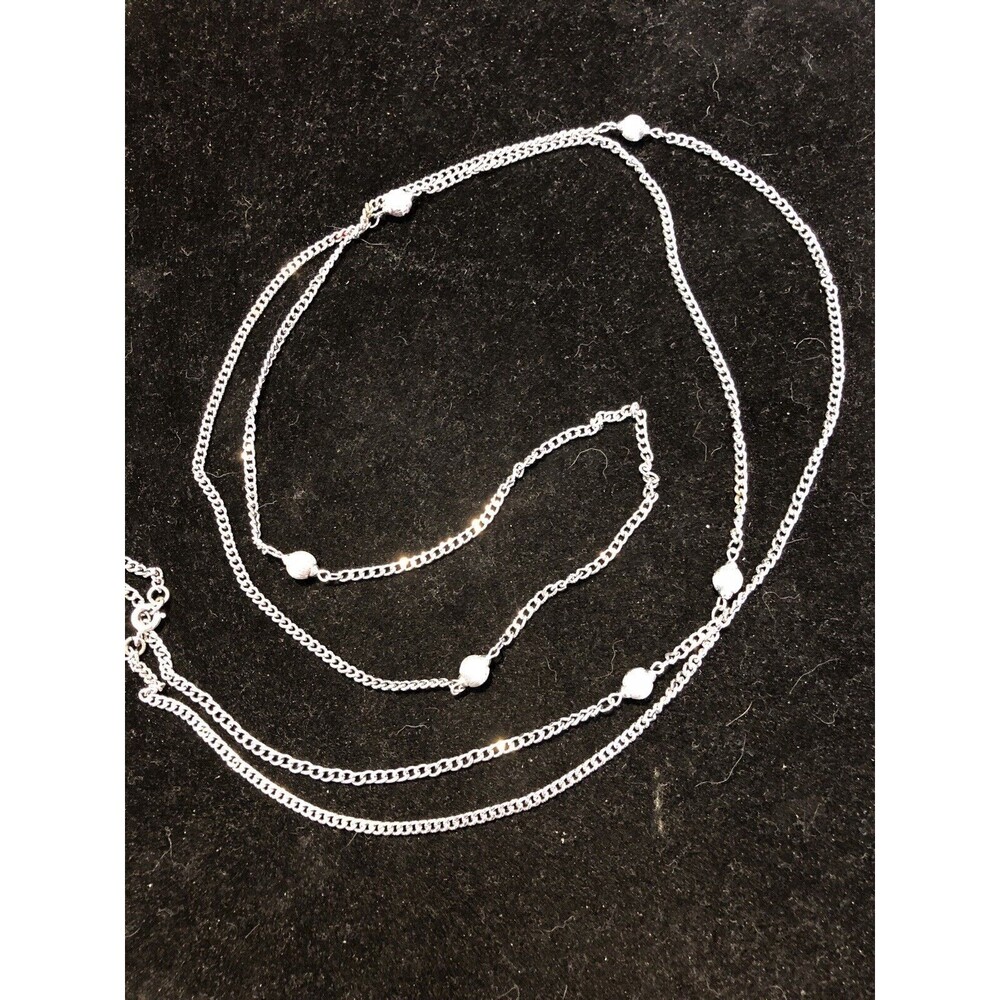 Monet Chain Ball Long Signed 54" Flapper Excellent Rare Silvertone Bead